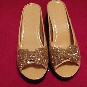 Gold embellished slide in casual to dressy wedge